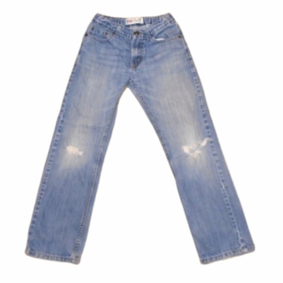 Levi's 505 Medium Wash Distressed Bootcut Jeans Frayed Low Rise Y2K Preppy - Picture 2 of 8
